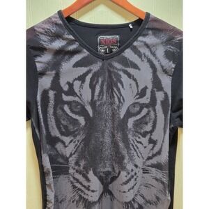 XIOS Shirt Mens Large Black Tiger Face Graphic‎ Tee Short Sleeve Animal Print